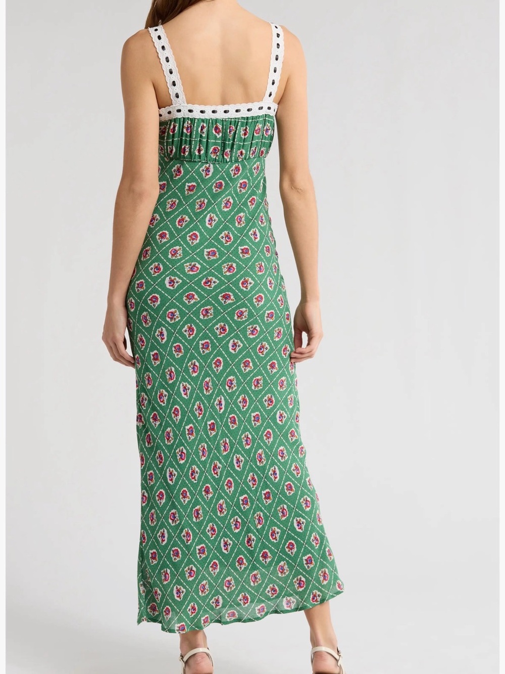WAYF. Green Patterned Midi Dress with Contrast Trim - Picture 4 of 16